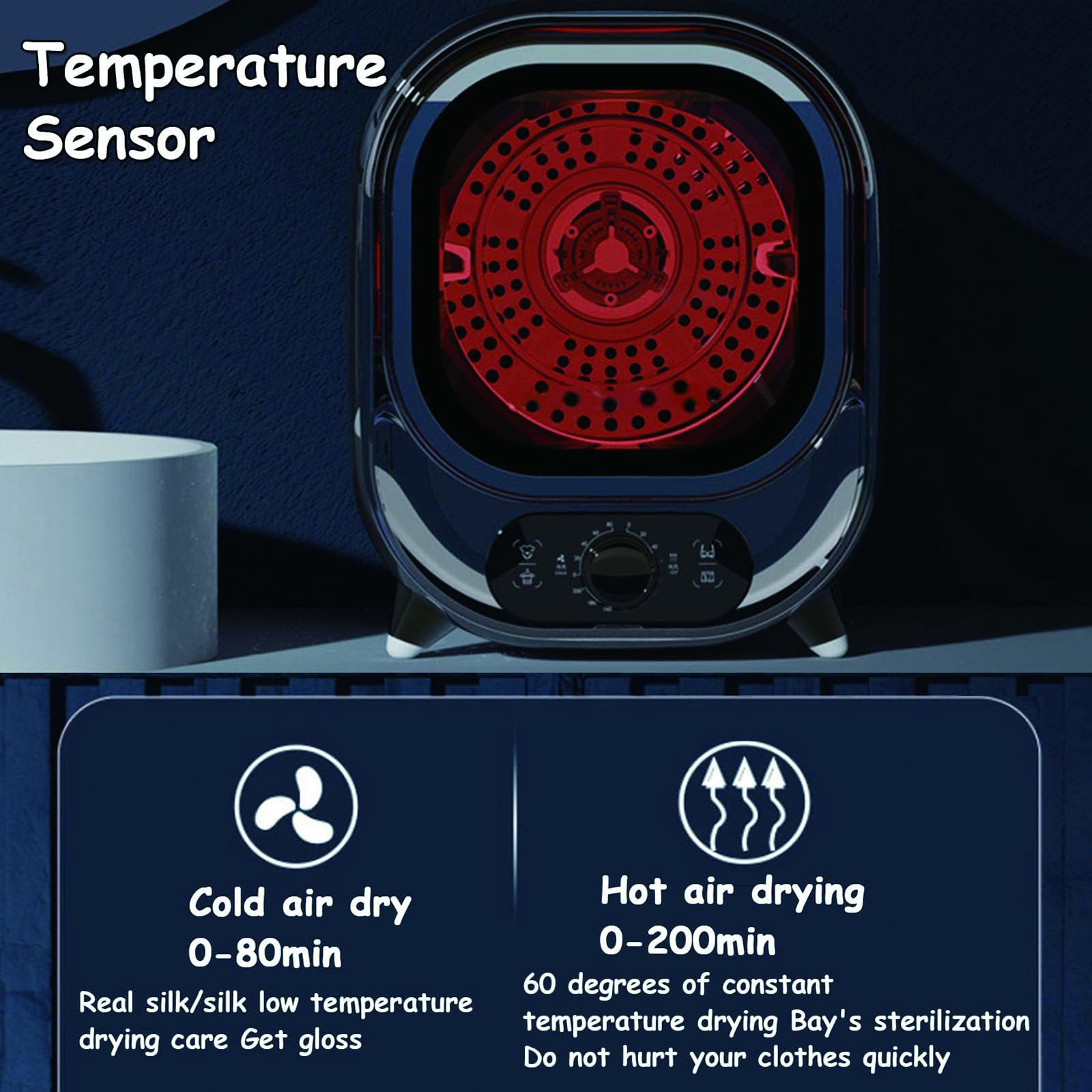 Secadora Eléctrica, Mini Secadora 450W Con Tambor De Acero Inoxidable, Múltiples Modos De Calor Y Temporizador, Funcionamiento Silencioso, Para Apartamento, Residencia Y Espacios Pequeños Blue