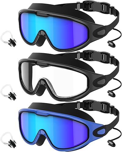 Vista 9 de Gafas de natación para adultos, para hombre y mujer, gafas para hombre: sin fugas, lentes inastillables con protección UV400 antivaho Negro