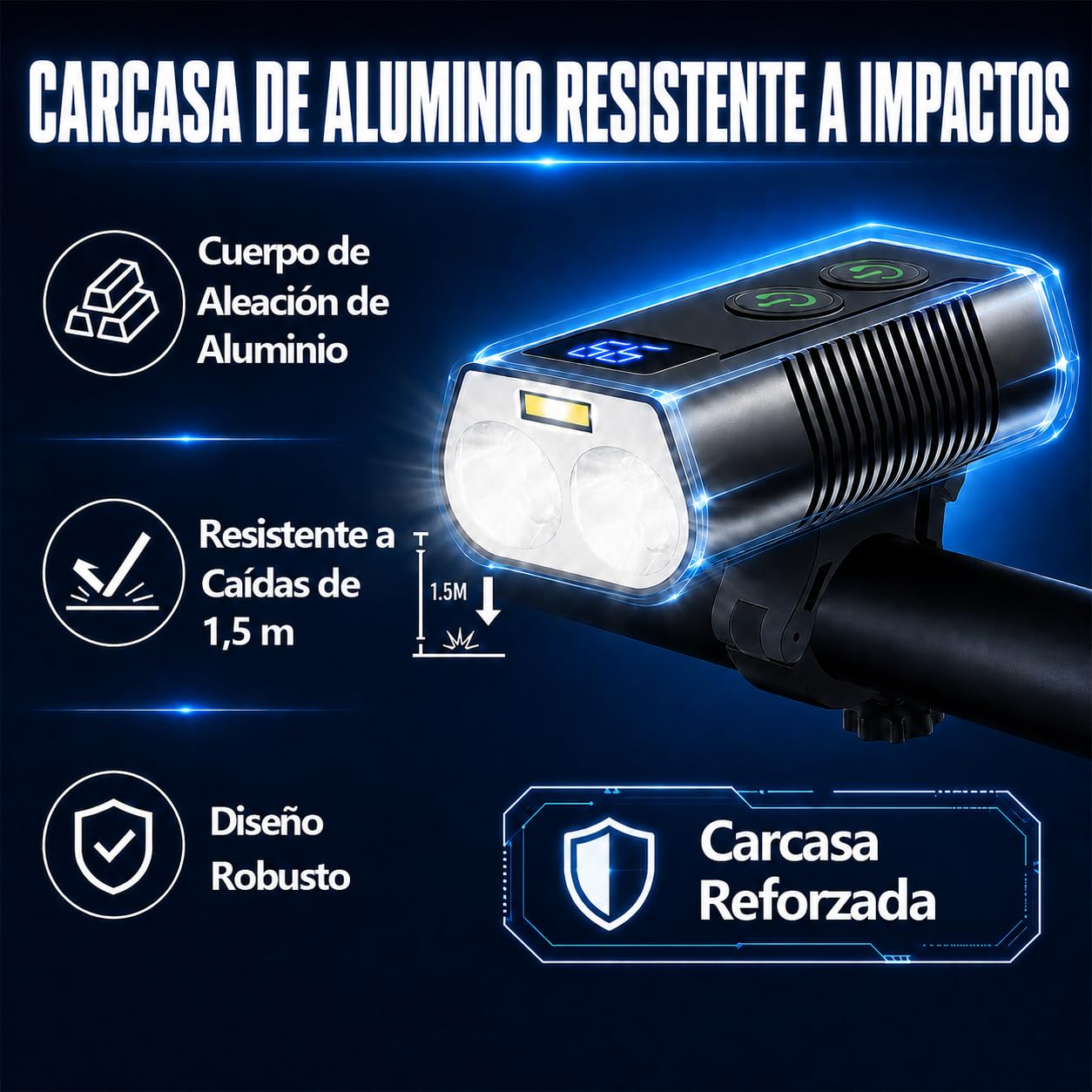 REHKITTZ Luz Bicicleta Súper Luminoso 3300 Lúmenes,Luz Delantera Bicicleta Recargable 5000mAh con Autonomía Ultralarga, con Antiniebla e Pantalla de Potencia, Luces Delantera y Trasera de Bicicleta