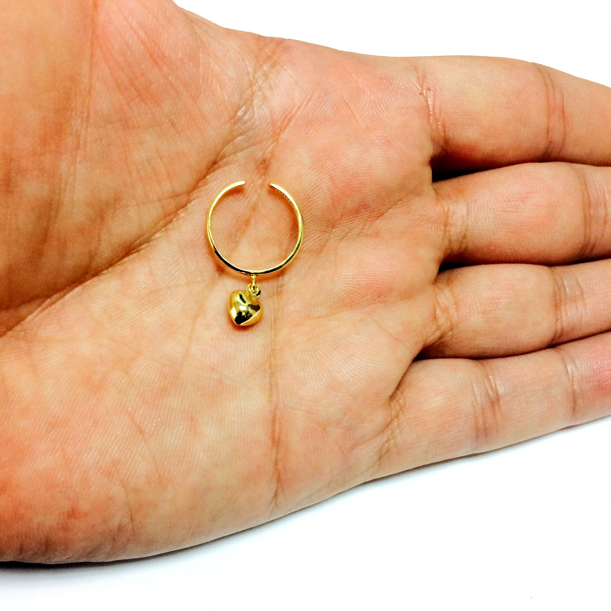 Anello da piede regolabile in oro giallo 14 carati con pendente a forma di cuore