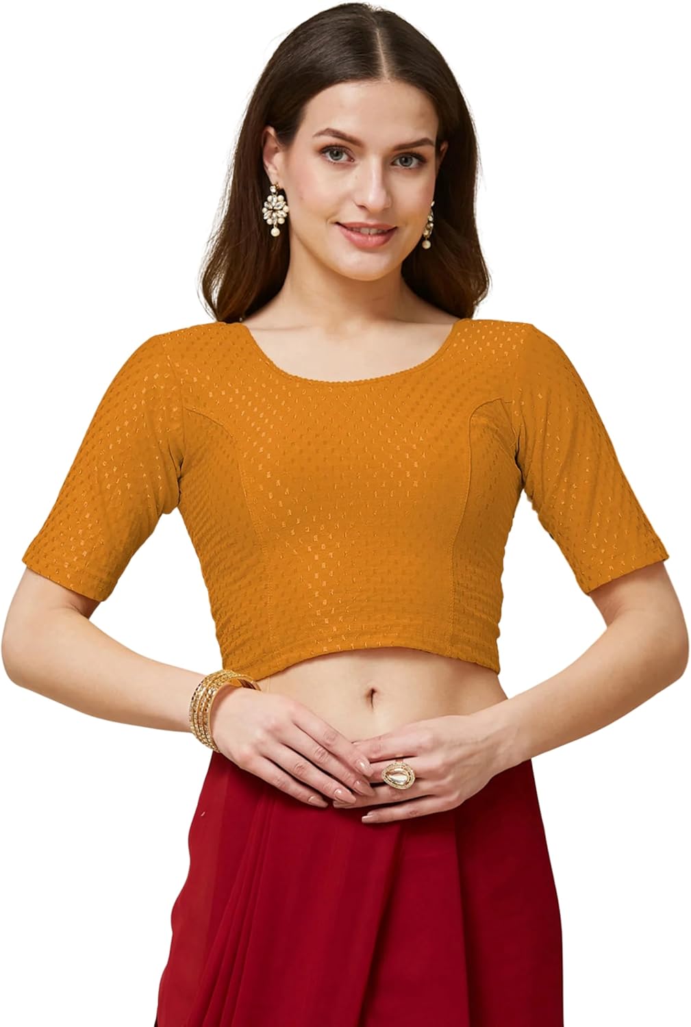 Stretchable Cotton Readymade Saree Blouse for Women | Soft Fit Top | Suitable Under Formal Outfits, Blazer or Shirt