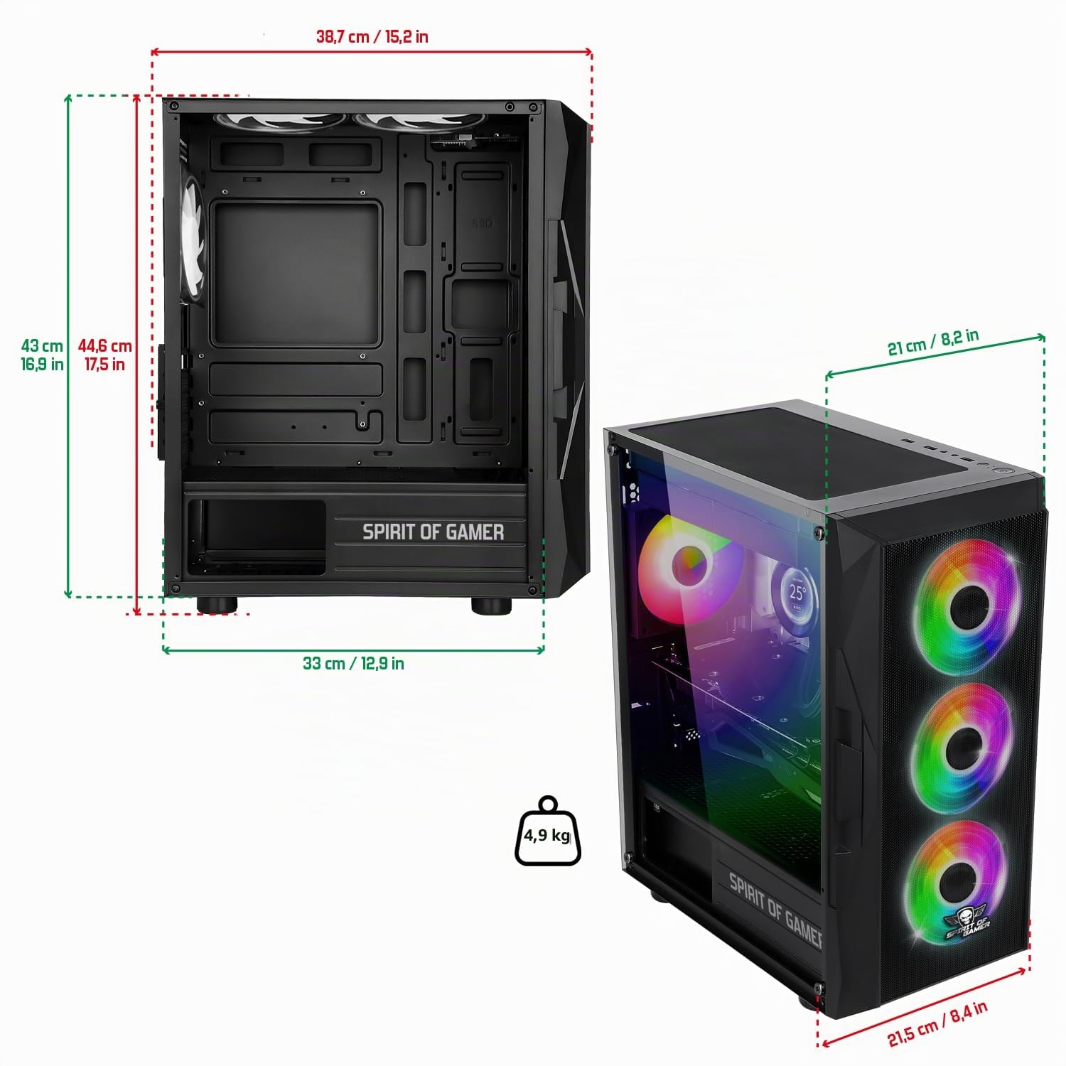 Spirit Of Gamer Chassis di gioco RGB per PC, 6 ventole ARGB incluse, compatibile con mATX, gioco medio vuoto con parete laterale in vetro temperato, ottimizzata per il raffreddamento