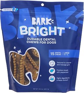 BARK Bright Durable Dental Chew Sticks for Dogs - 15 Long-Lasting Chews for Tough Chewers & Large Breeds