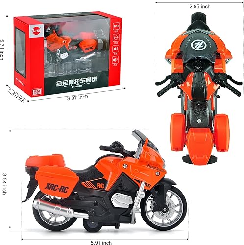 Miniatura 7 de ACROFEK Juguetes de motocicleta de aleación con sonido y luz, juguetes de motocicleta fundidos a presión para niños de 3 a 5 años, gran motocicleta