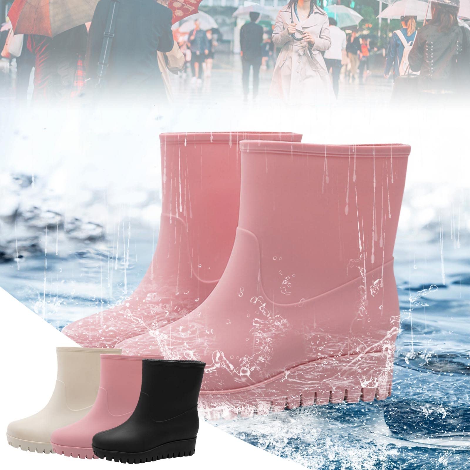 Botas de goma para mujer, botas de lluvia impermeables, botines de Wellington, botas de jardín, zapatos de lluvia, botas de goma, antideslizantes, botas de lluvia, botas de lluvia