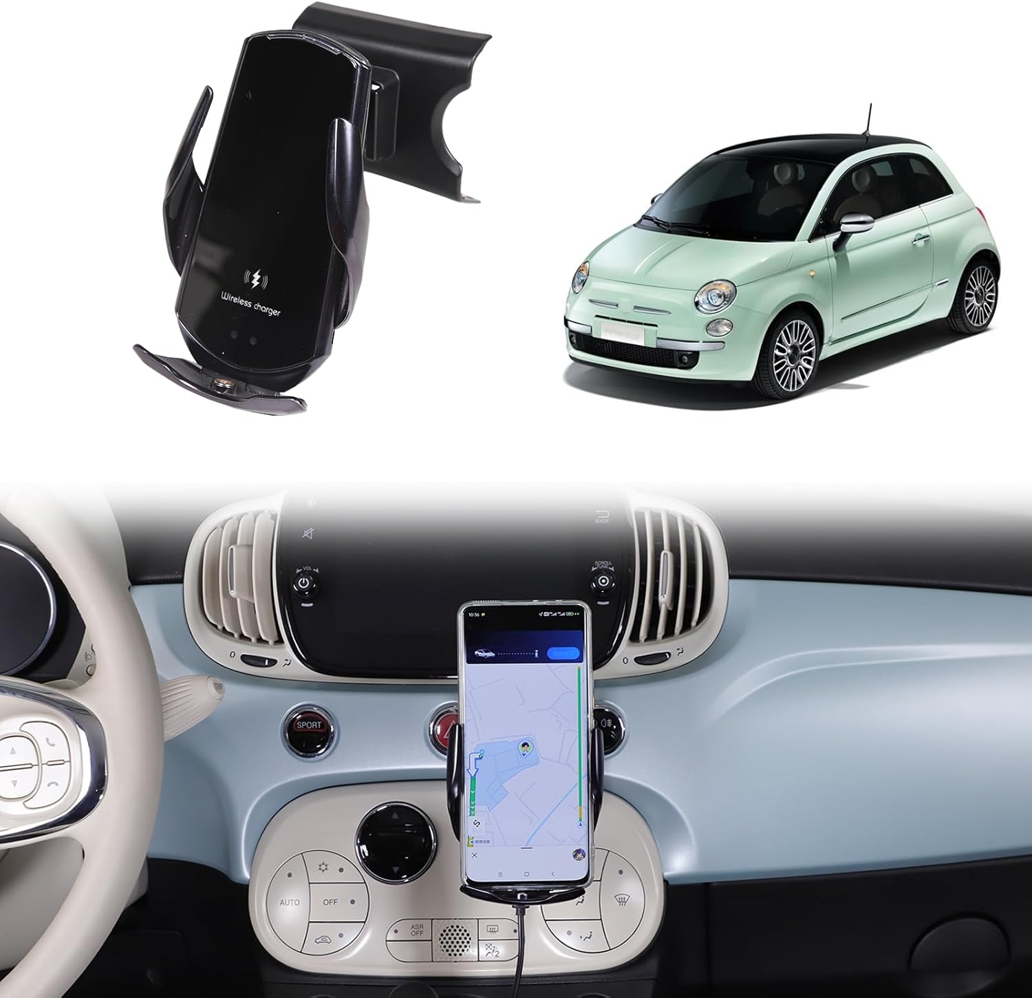 Car Center Console Cell Phone Holder Compatible with Fiat 500 2016-2023 Center Console Air Vent Under Phone Holder Adjustable 360 Rotation Vent Clip Fits for All Smartphones (Style D)