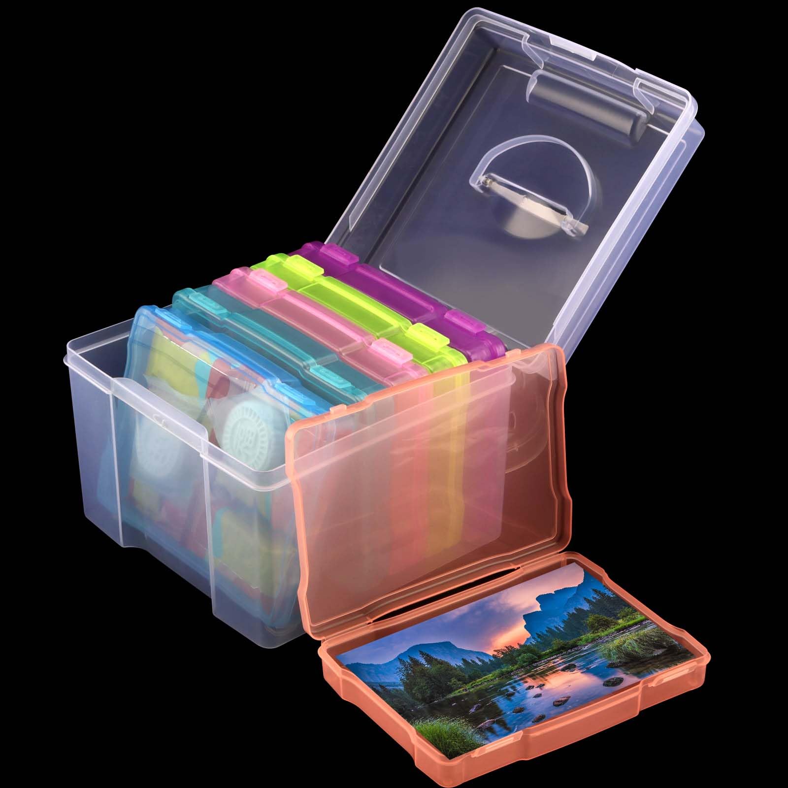 PINGEUI Foto-Aufbewahrungsboxen, 12,7 x 17,8 cm, mehrfarbig, 6 Innenfotohalter, Foto-Organizer-Box, transparente Foto-Boxen, Aufbewahrung für Fotos,