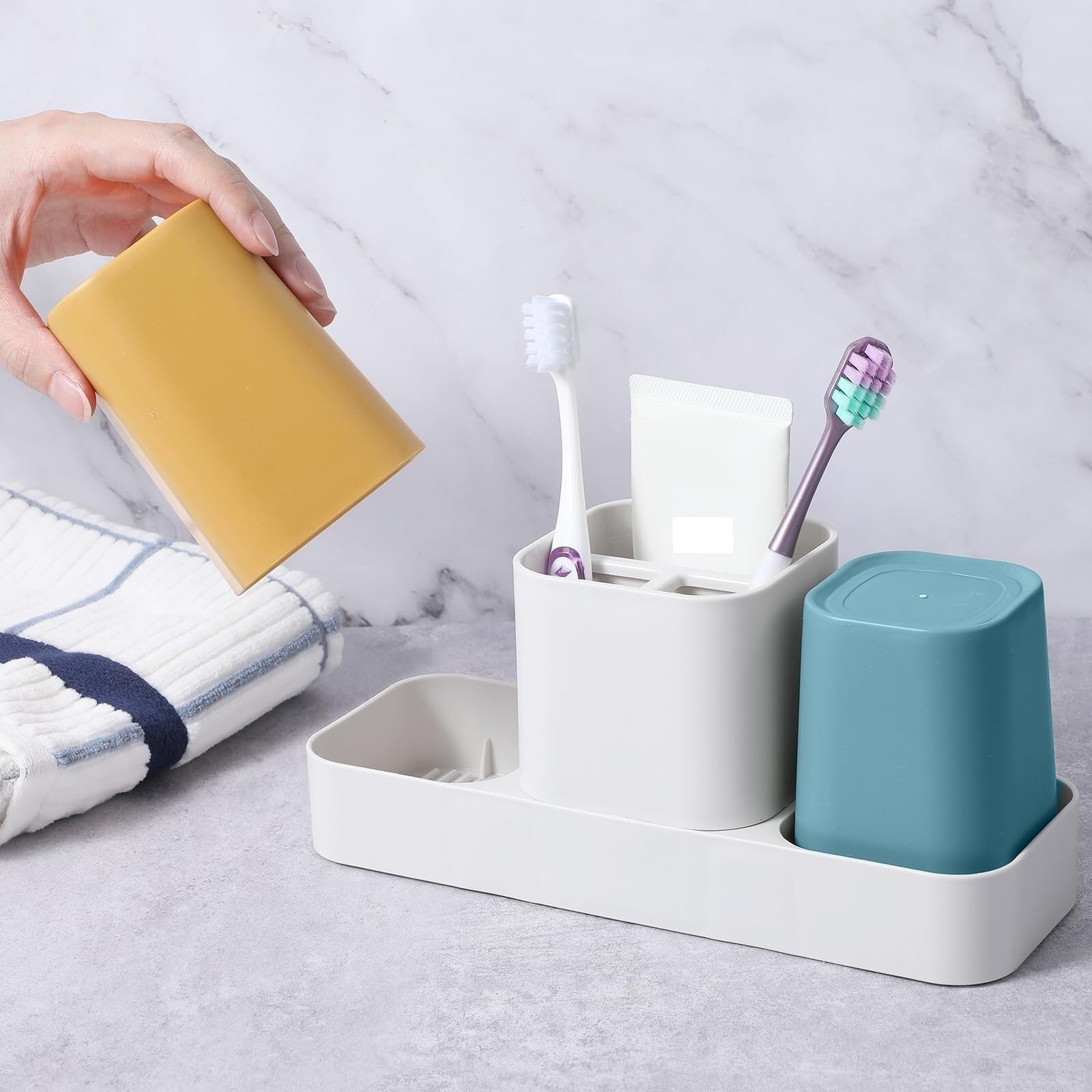 Portacepillos De Dientes para Baño Y Ducha Soporte For Cepillo De Dientes For Organizador Baño, Juego Almacenamiento con 2 Tazas For Pasta