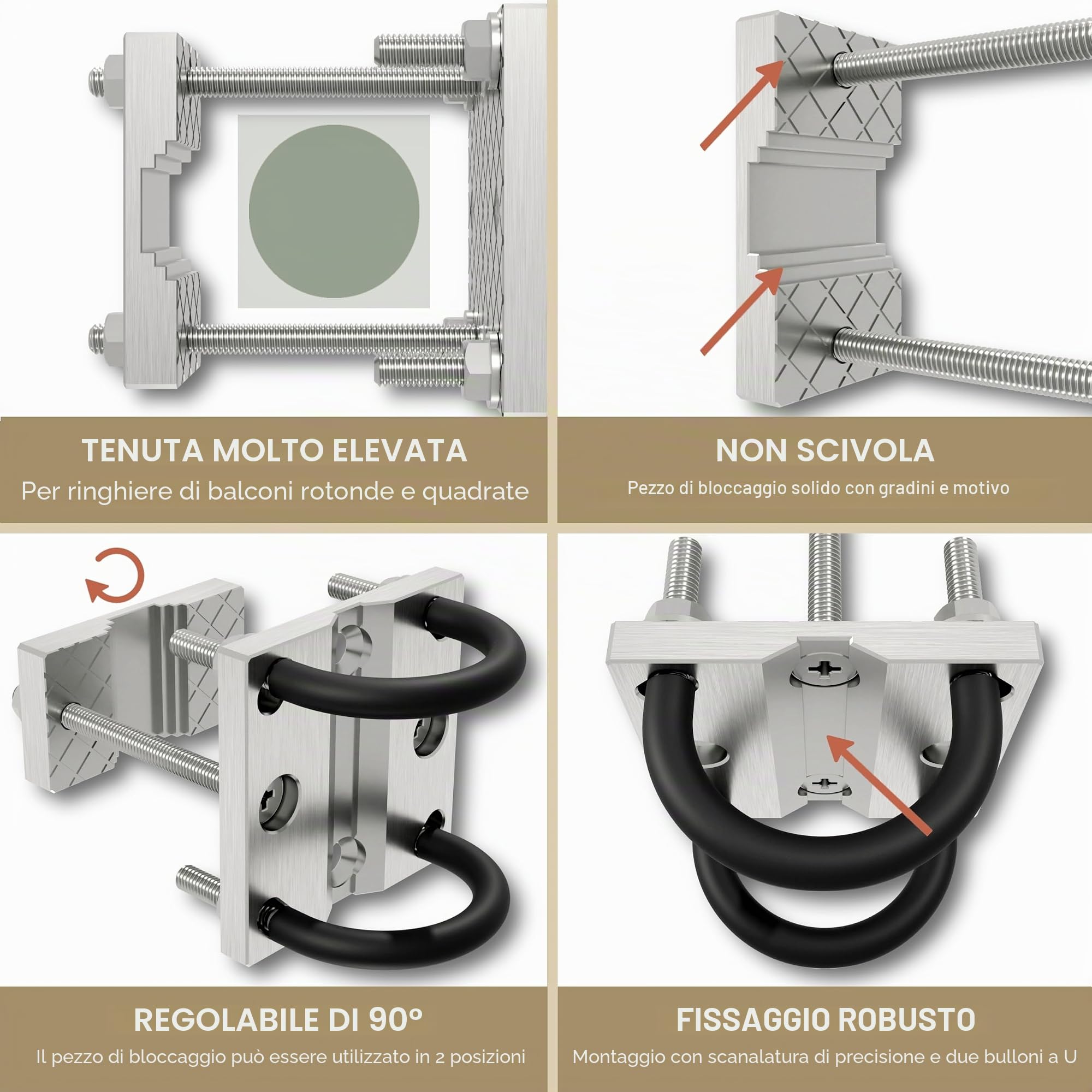 Supporto per ombrellone in acciaio inox per ringhiere di balconi rotondi e quadrati Supporto per ombrellone Supporto per ombrellone da balcone Staffa stabile per il fissaggio sicuro alla ringhiera