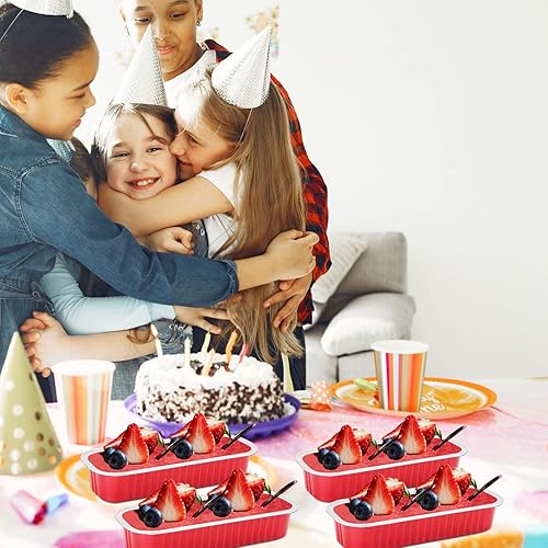 Miniatura 7 de LNYZQUS Mini moldes para hornear con tapas, paquete de 50 moldes de aluminio de 6.8 onzas, moldes pequeños para pan, moldes rectangulares para