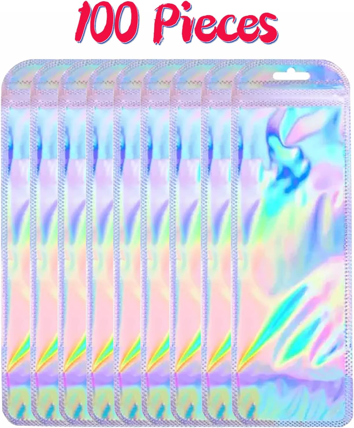 100pcs Holographic Beadable Pen Packaging Bags - Resealable Pouch Bags for Beaded Pens Packaging Great for Parties & Gifts - 2.4x7.3 inch image 2
