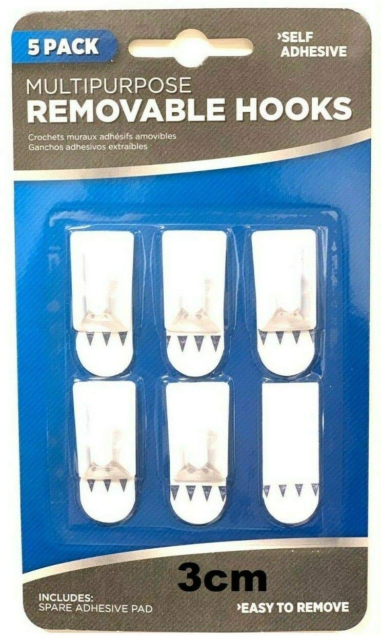 Paulstore 3/5 Pcs Super Sticky Self Adhesive Stick On Removable Hooks No Marks No Mess (5Pcs Hook 3Cm)