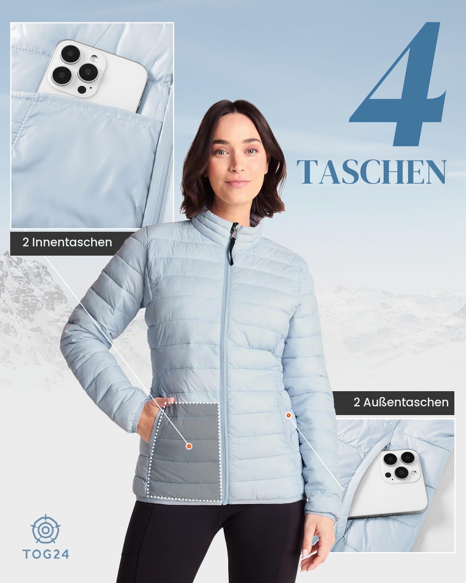 TOG24 Gibson Damen Steppjacke Leichte Winterjacke Wasserfeste Padded Puffer Jacke Warme Übergangsjacke Outdoor für Freizeit Wandern Reisen