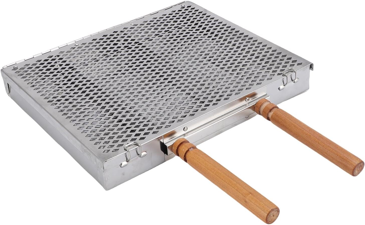 Jiawu Grill Basket, Removable Dividers Fine Mesh BBQ Grilling Basket, Stainless Steel Grill with Portable Design for Outdoor Camping Cooking Fish Vegetables Shrimp Steak (Double Handle)