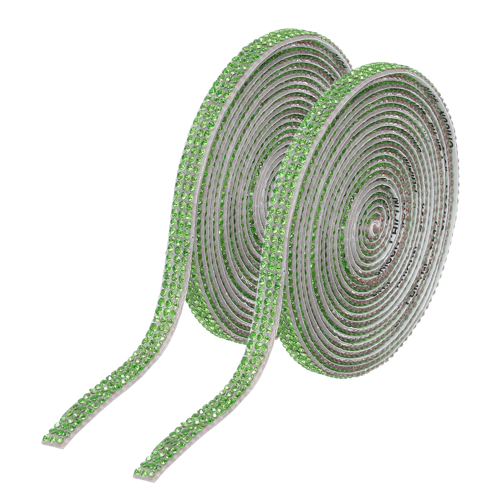 sourcing map 2Pcs Rhinestone Ribbon Self Adhesive Crystal Rhinestone Strips 0.66cm x 3 Yard Bling Rhinestone Ribbon Roll 3 Rows for DIY Crafts Wedding Clothing Nails Decoration, Light Green