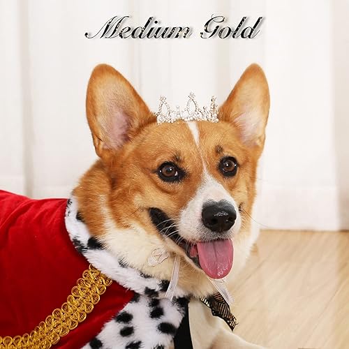 Miniatura 4 de Lovelyshop Pet Series - Corona redonda completa para perro y gato con diamantes de imitación reales, chapada en oro, accesorios para el cabello,