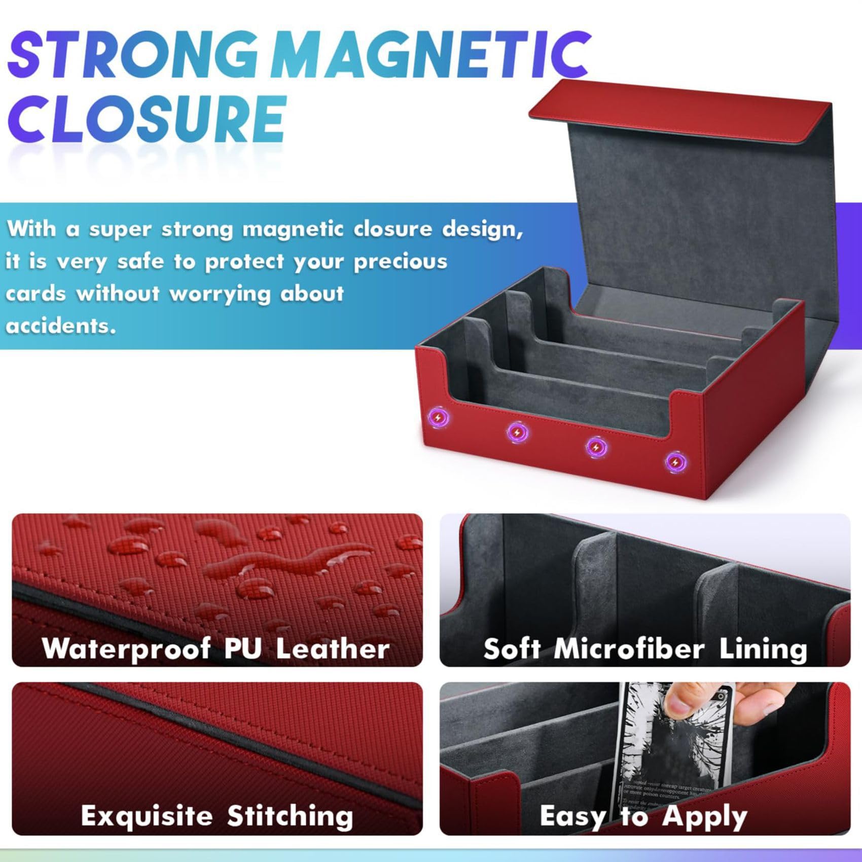 2X Scatola Porta Carte per Carte Collezionabili, per Mazzo di Carte 1800+ PU, Scatola Porta Carte con Chiusura Magnetica per Carte da Gioco Magnetiche Rosso