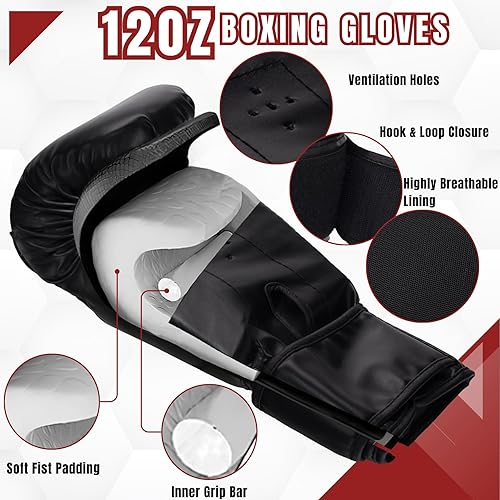 Miniatura 6 de 4FT Hanging Punching Bag for Adults, Unfilled Canvas Heavy Boxing Bag Set with 12oz Boxing Gloves Hand Wraps, Jump Rope, Reflex Ball for MMA