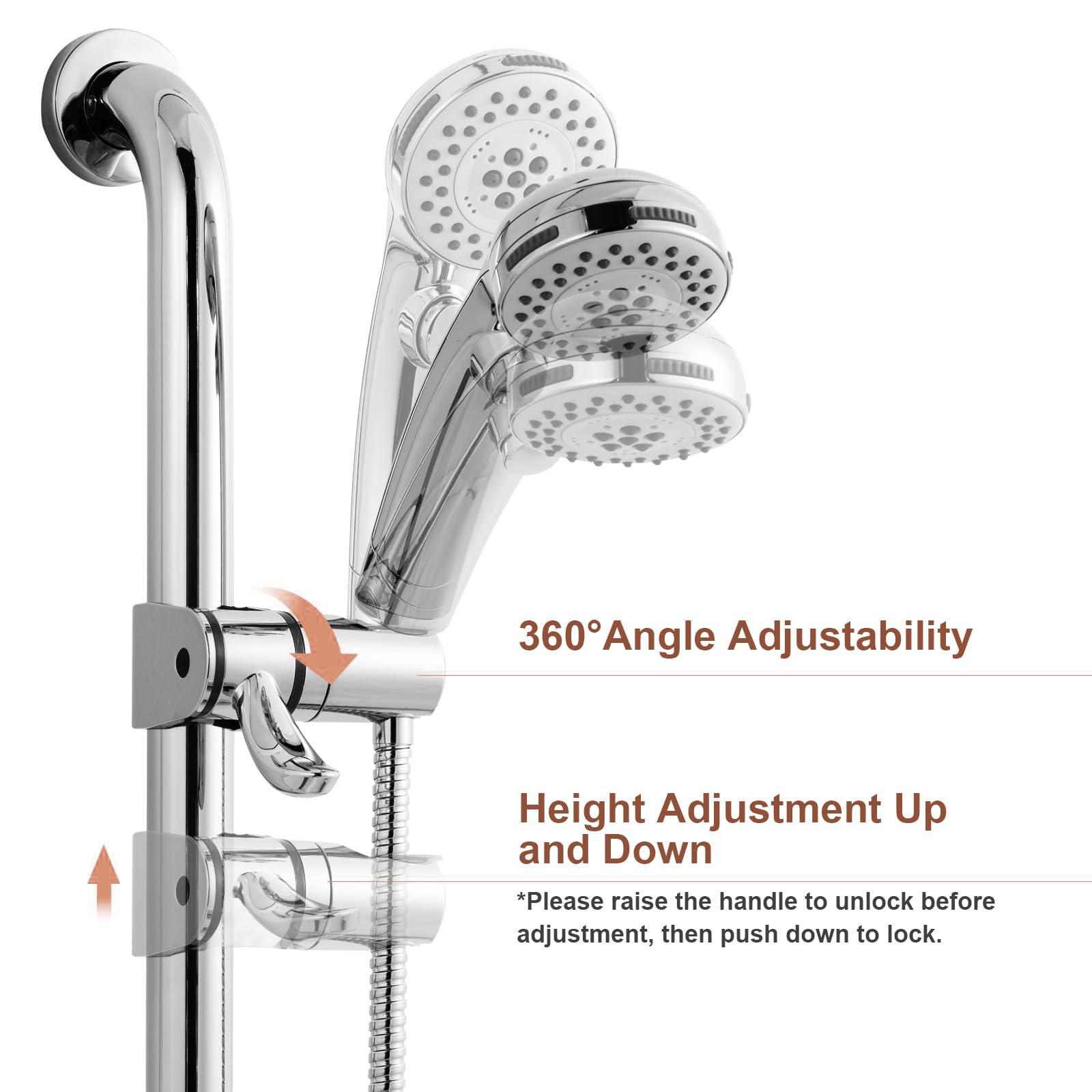 Supporto Soffione Doccia Universale per Maniglioni 32mm, Girevole a 360°, Accessorio Sostitutivo per Bagno, Finitura Cromata