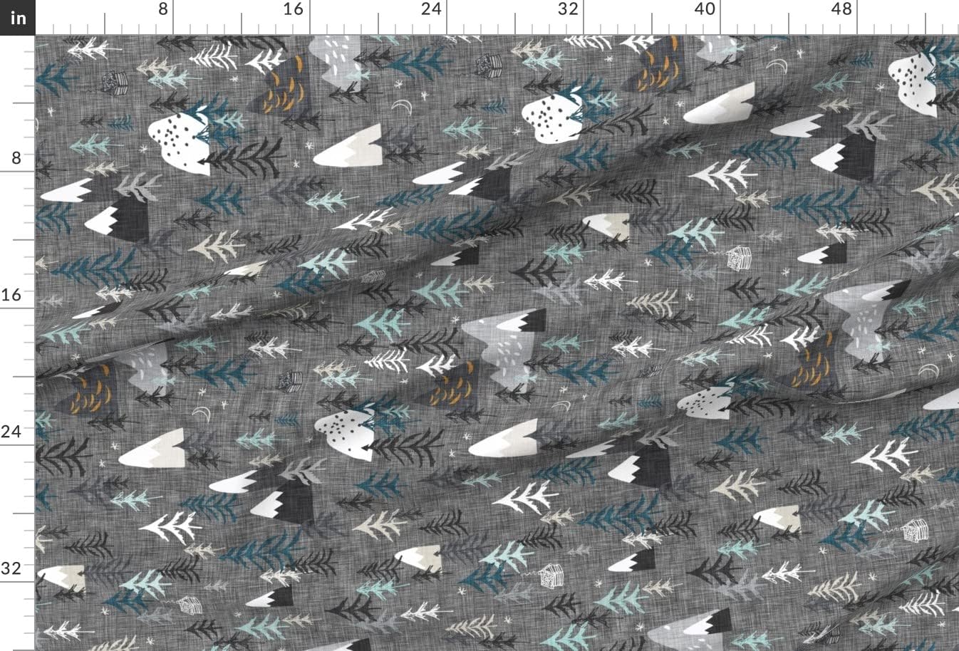 Spoonflower Fabric - Forest Peaks Large Charcoal Woodland Mountains Gray Rotated Mountain Printed on Upholstery Velvet Fabric Fat Quarter - Upholstery Home Decor Bottomweight Apparel