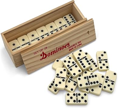 Double 6 Jumbo Size Faux Tiles with Spinner in Wooden Box - Cream