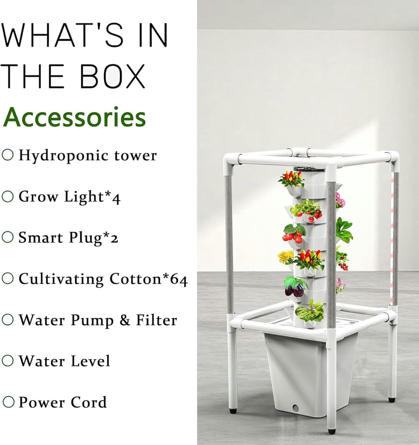 AMNOOL Hydroponics Growing System,18-Plant Hydroponics Tower Indoor Vertical Garden with LED Timing Grow Light,Nursery Germination Kit Including Water Level,Water Tank,Timer