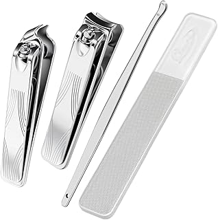 TENOC 4-in-1 Nail Clippers Set, Magnetic Case Manicure Kit, Sharp Stainless Steel Silver Nail Cutter, Pedicure Tools for Men & Women