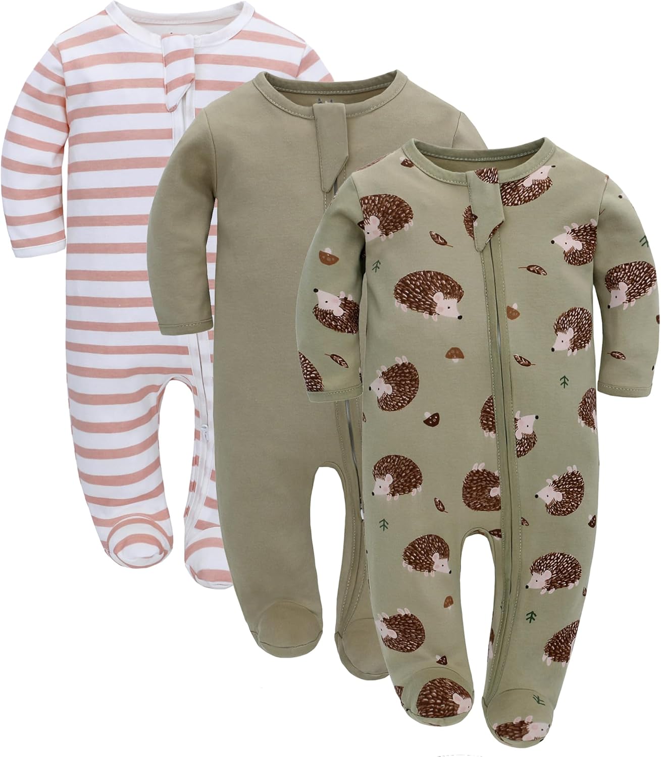 LAT 3 Pcs Baby Sleep and Play Pajamas,100% Organic Cotton Infant Girls Boys One-Piece Footies Romper Newborn,Zipper