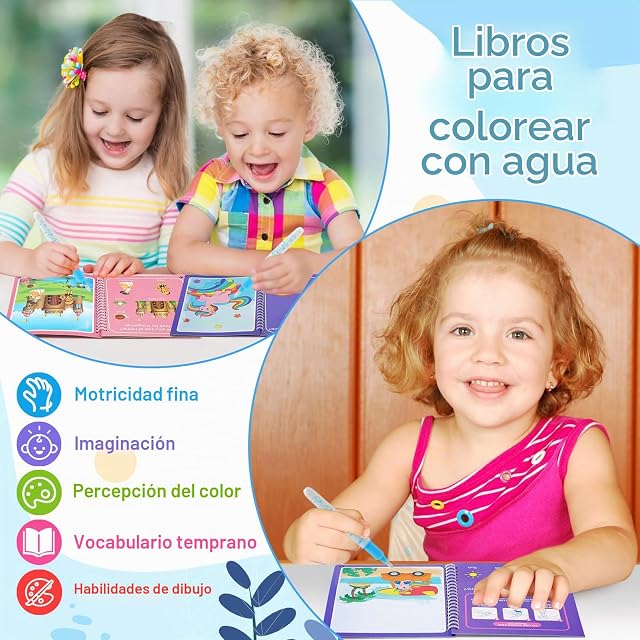 Foto 2 de 7 de BelleStyle Libro para Colorear con Agua, 4 Piezas Reutilizable Libro Pintar Magico con Agua con 6 Bolígrafos