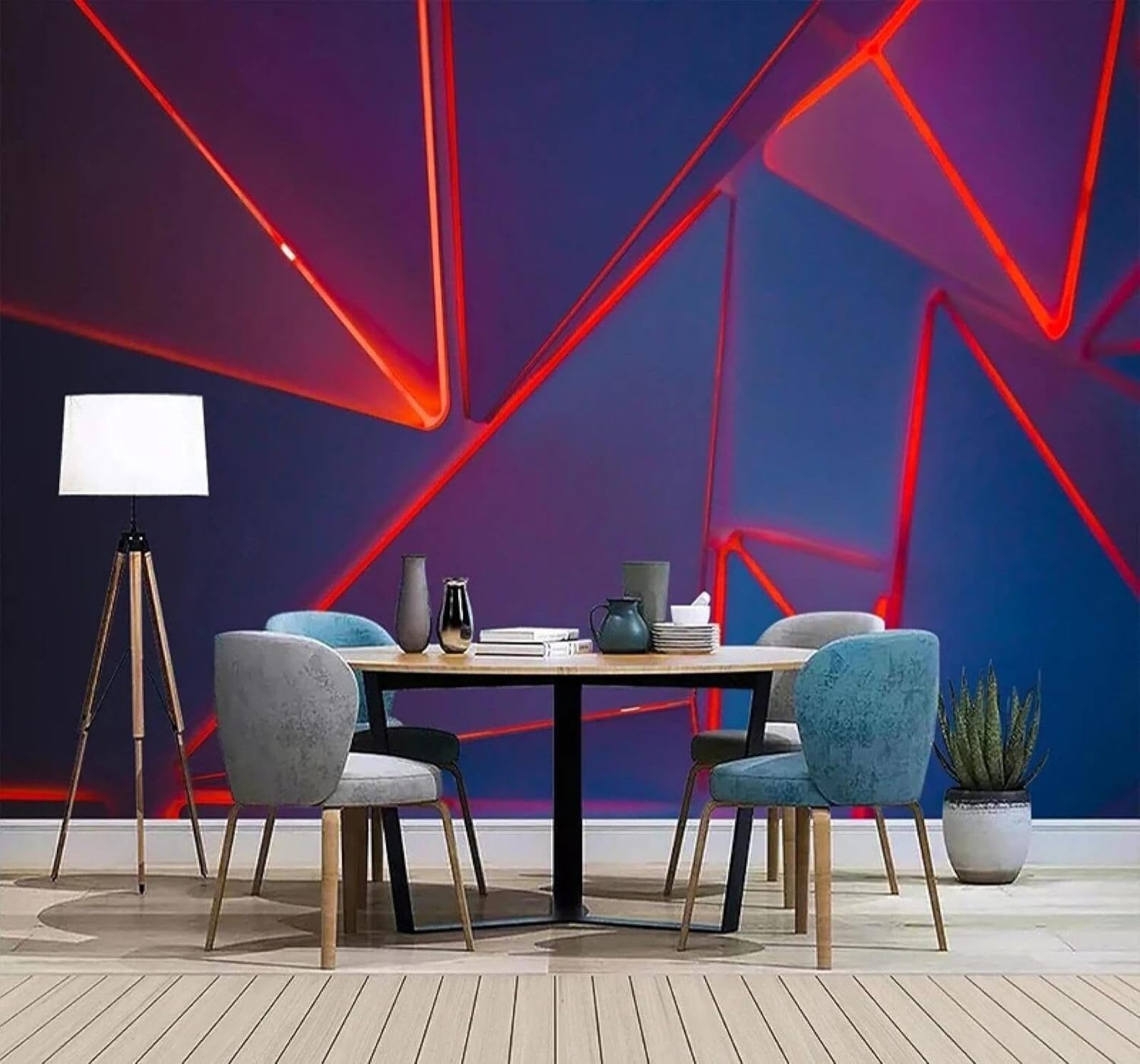 Xlming 300Cm×210Cm(B×H) Abstract Geometric Red Lines Patchwork 3D Wallpaper Luxury Silk Study Dining Feature Sofa Grey Bedroom Living Room Tv Decorative Wall-300Cm×210Cm