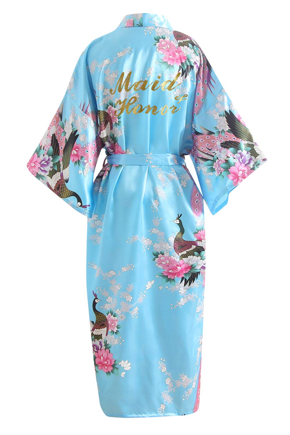 Glitter Bride Bridesmaid Robes Dressing Gown Kimono, Womens Satin Party Peacock Blossoms Bathrobe Nightdress Nightgown Nightwear Wedding