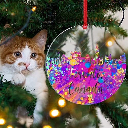 Miniatura 3 de Canadá Toronto Adorno colgante de Navidad Canadá Toronto Arte de acuarela paisaje urbano acrílico colgante colgante recuerdo colorido paisaje de