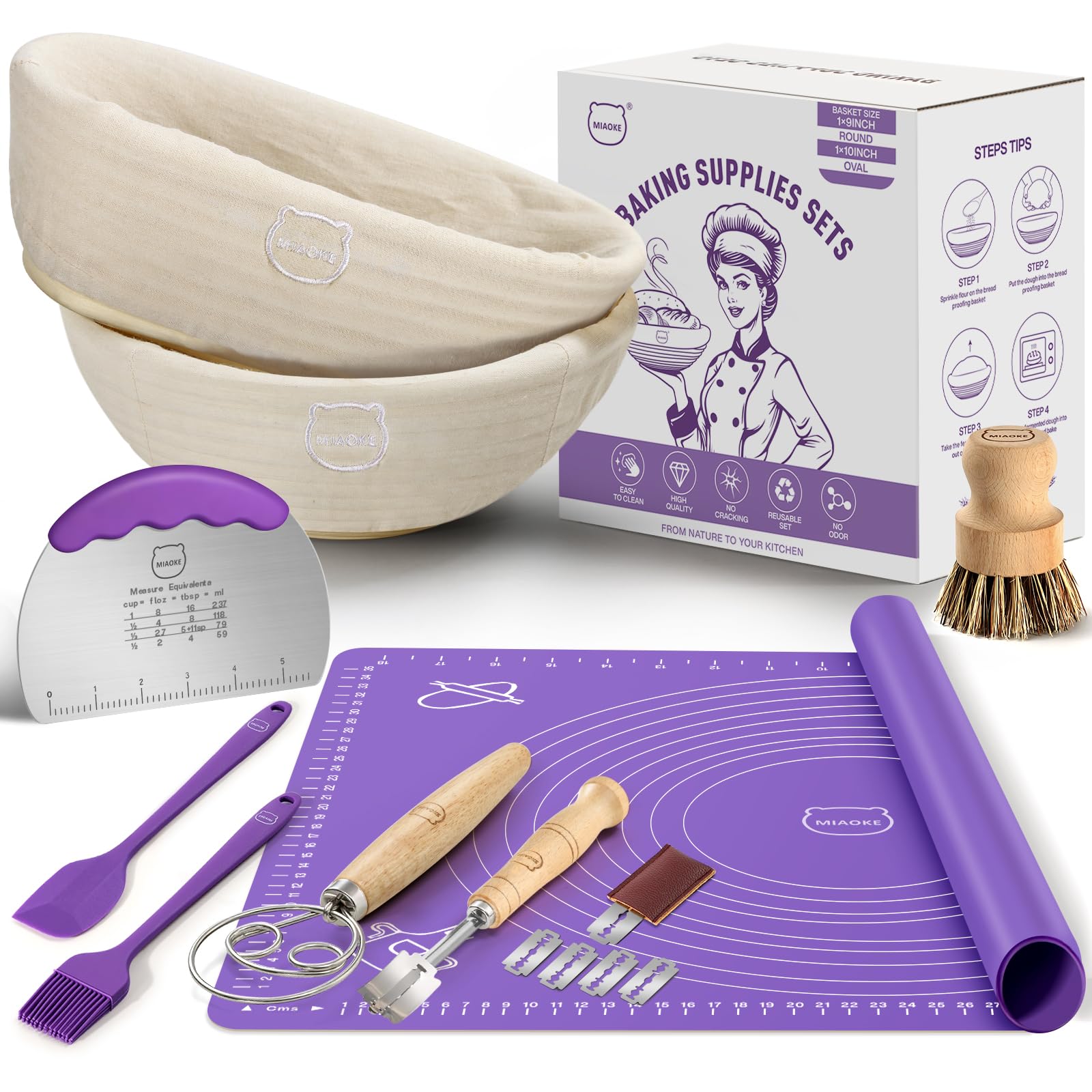 HOXHA Sauerteig-Backset – Mit 2 Gärkörben (rund & Oval), Starterglas & Zubehör, BPA-frei