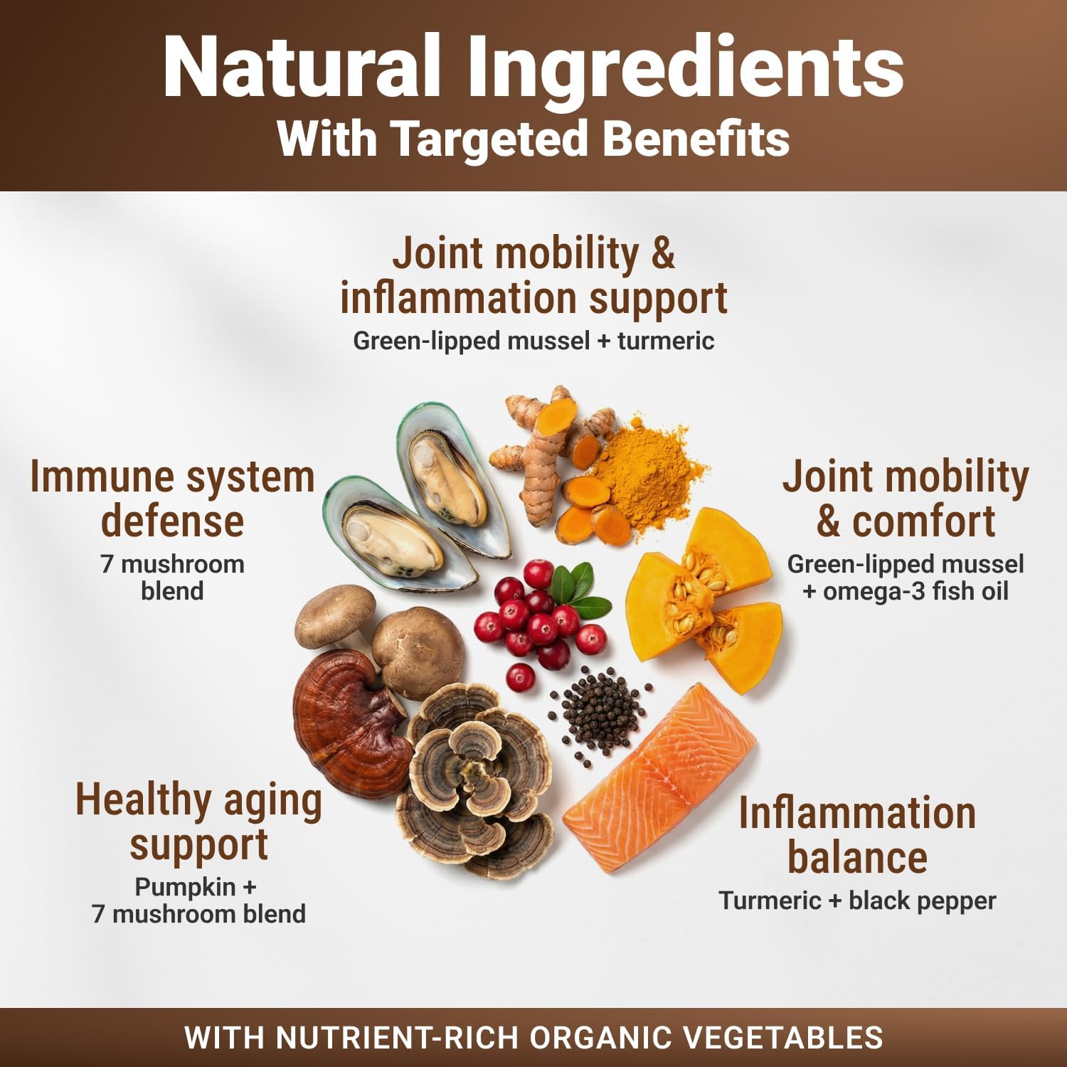 WuffWell Mighty Mushroom Supplement for Dogs - Turkey Tail & Green Lipped Mussel - Senior Dog Wellness, Immune Support, Turmeric - Enhance Vitality & Longevity in Aging Dogs - 7 Mushrooms