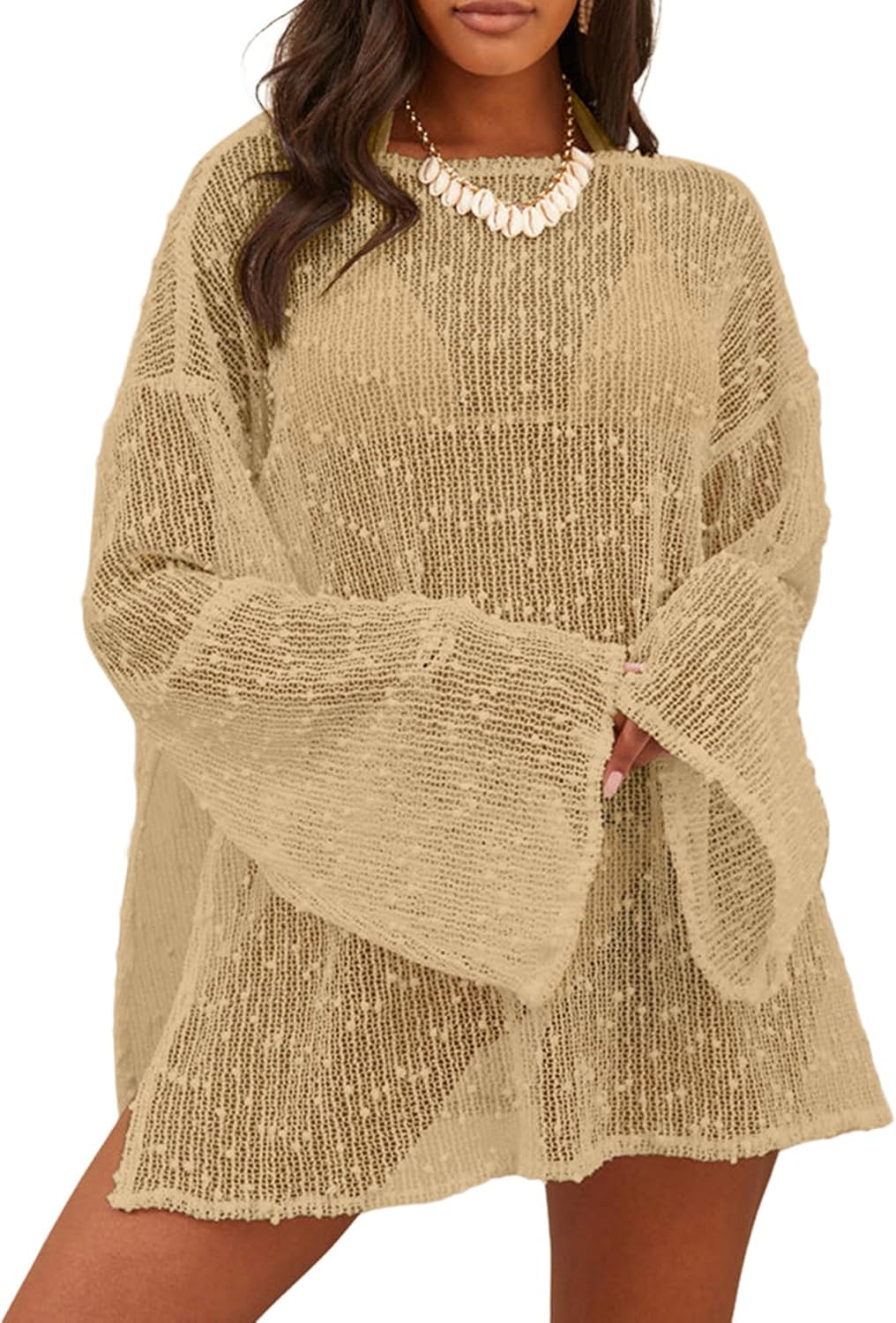 Lilosy Sexy Crochet Sheer Kaftan Caftan Beach Dress Bathing Suit Swim Coverup One Piece