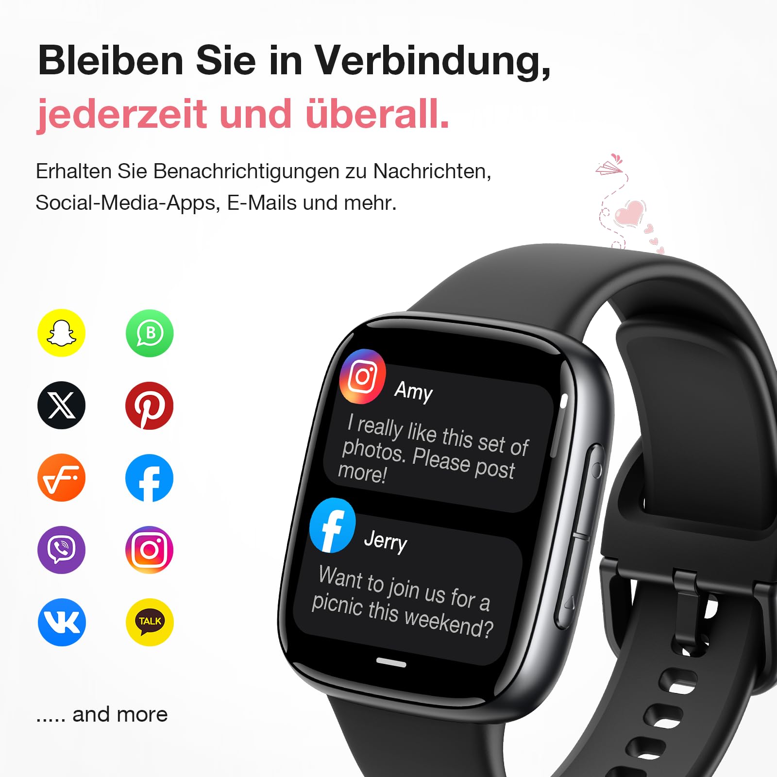Smartwatch Damen Herren, 1,85″ AMOLED Touchscreen, Fitness Tracker mit Bluetooth Anrufen & KI, Herzfrequenz, SpO2, Schlaf- & Frauenzyklus-Tracking, 100+ Sportmodi, 3ATM Wasserdicht für iOS & Android