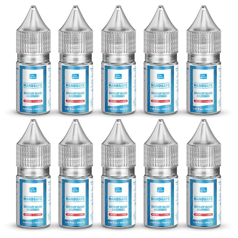 Handsafe - 100 x 30ml Hand Sanitiser Liquid Multipack, Kills 99.9%+ of Bacteria & Viruses, 72% Alcohol Based, Medical Grade, Anti Bacterial Fast Acting Formula
