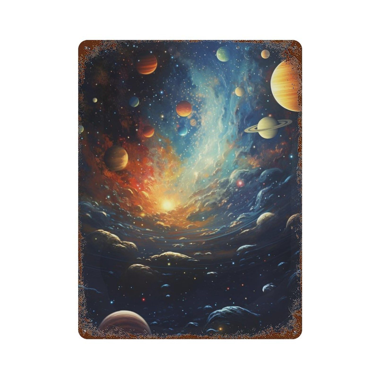 Garage Style Galaxy Exploration Cosmic Wonders Distressed Metal Wall Sign 15.7"x11.8", Farmhouse Wall Decor for Bar And Workshop