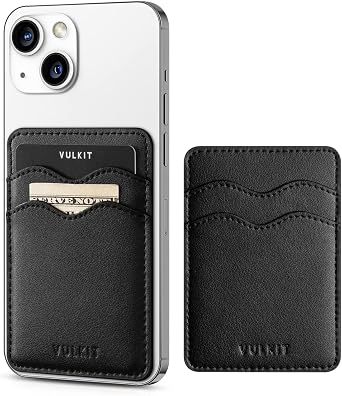 VULKIT Stick on Card Holder Compatible for iphone Leather Cell Phone Wallet Credit Card Case Strong Sticker for Women