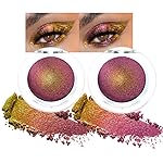evpct 2Pcs Rose Red Gold Shimmer Glitter Sparkle Chameleon Duo Chrome Multichrome Iridescent festival Eyeshadow Palette, Loose Glitter Gothic Single Mini Eye Shadow Palette Makeup for Older Women