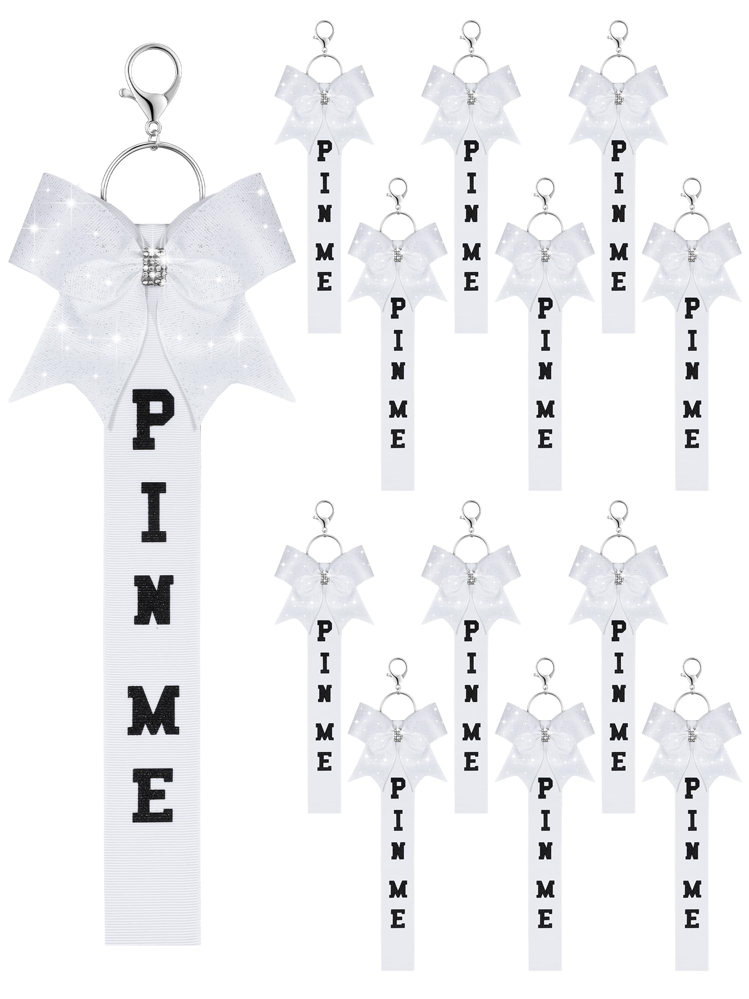 Landical Cheer Pin Me Ribbon Cheerleader Ribbon Keychain with Rhinestones Bow for Cheerleader Bag Backpack