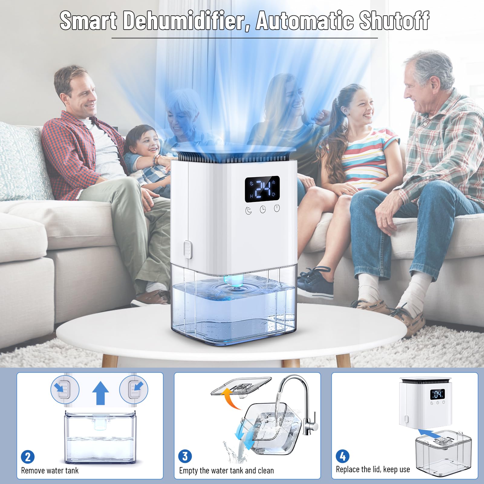 Dehumidifier for Home, 1.3L43.96 oz) Dehumidifiers for Drying Clothes 2 Mode Auto Shut Off & 24H Timer Touch Control 7-Color Lights Quiet Dehumidifier for Bedroom Bathroom Basements Closet RV - Image 4