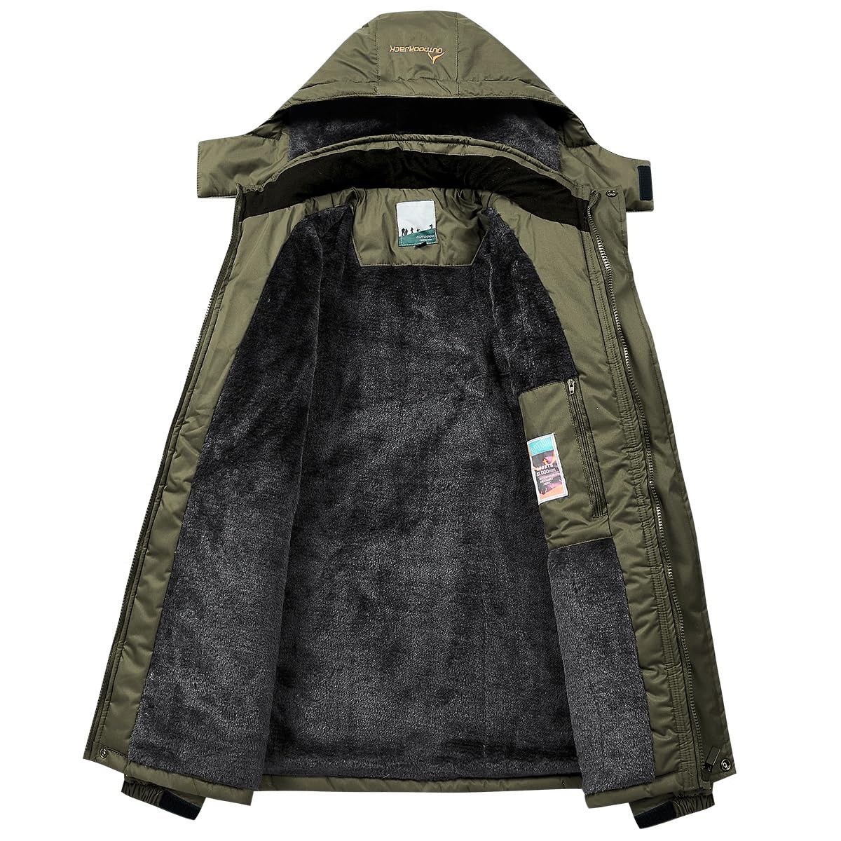 MANSDOUR Giacca da sci da trekking da uomo impermeabile in caldo pile invernale da snowboard giacca a vento con cappuccio, Verde militare, XX-Large