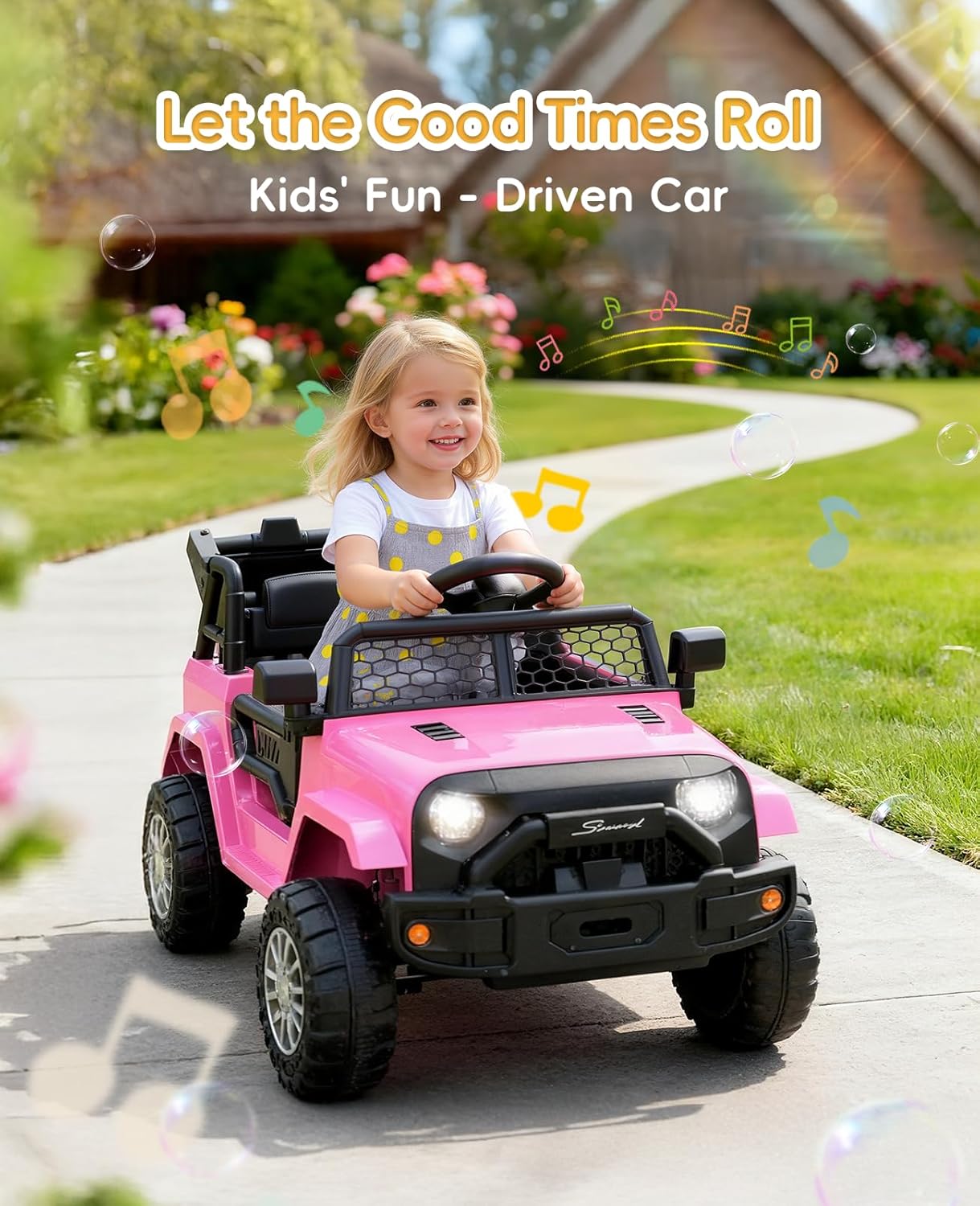 12V Power Wheels with Remote Control, Electric Car for Kids with LED Lights, 3 Speeds, Music & Horn, Power Wheel for 3-6 Ages Boy Girl Gift, Pink