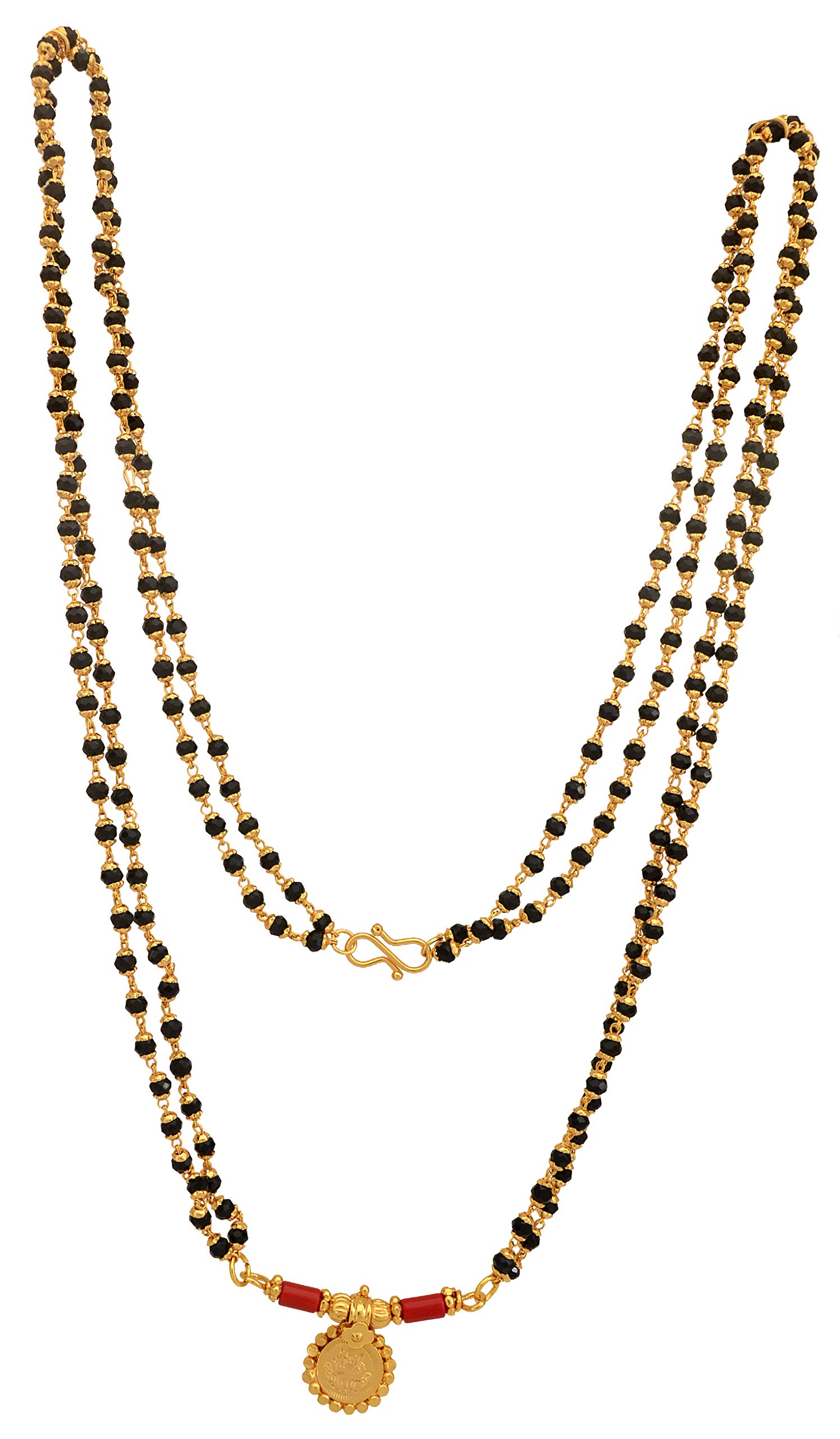 gold plated copper and black bead LONG mangalsutra 30" length with single Laxmi vati no.789 FOR women