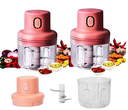 BHAI-BHAI ELECTRIC GARLIC CHOPPER FOR KITCHEN ,ONE TOUCH OPERATION ELECTRIC CHOPPER MACHINE , USB RECHARABLE EASY TO USE MANUALLY & WIRELESS ELECTRIC GARLIC MACHINE 250 ML. (PINK)