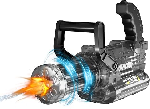 Battery Powered Electric Water Gun for Adults & Kids High Powered Automatic Gatling Water Gun with Rotating Barrel, 30FT Range, 400ml Capacity,Rechargeable Black