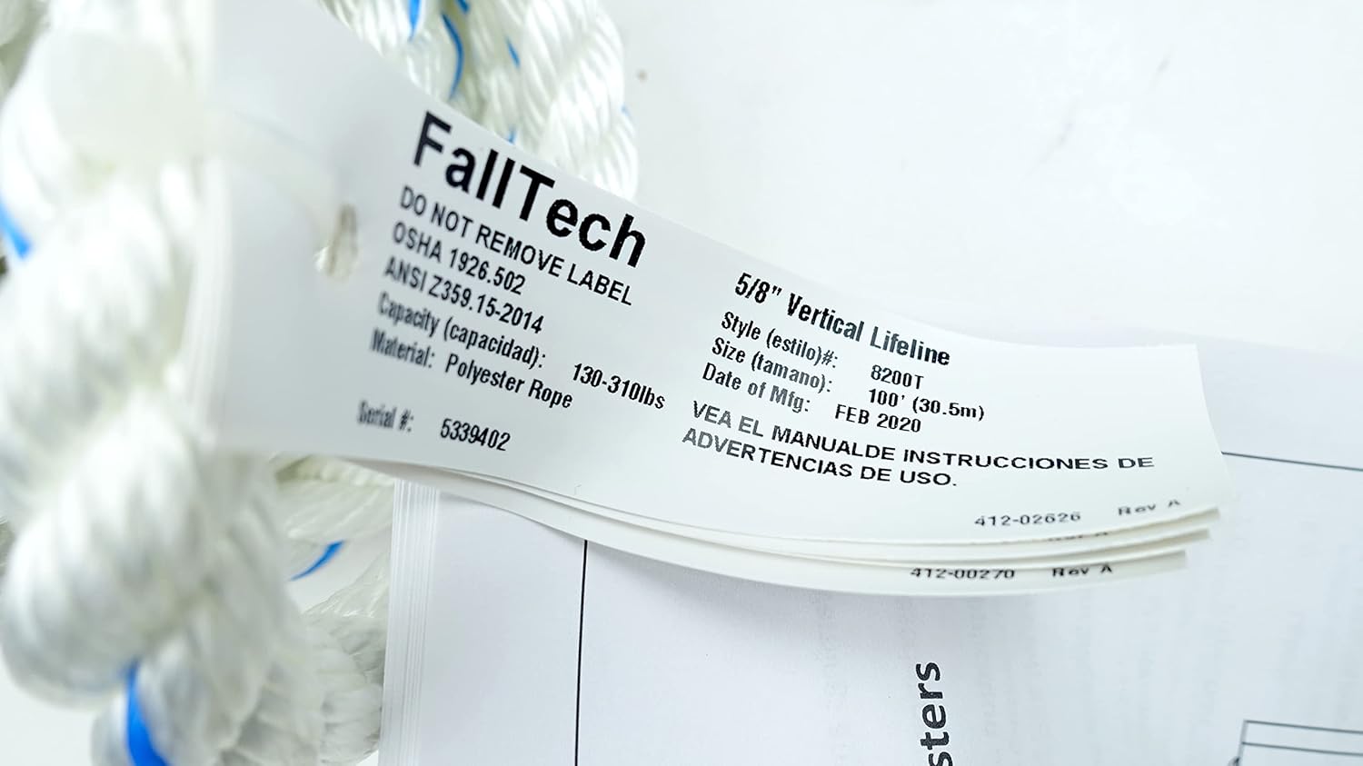 FALLTECH 100' VLL SNAP Hook + Taped-END 5/8" (8200T)