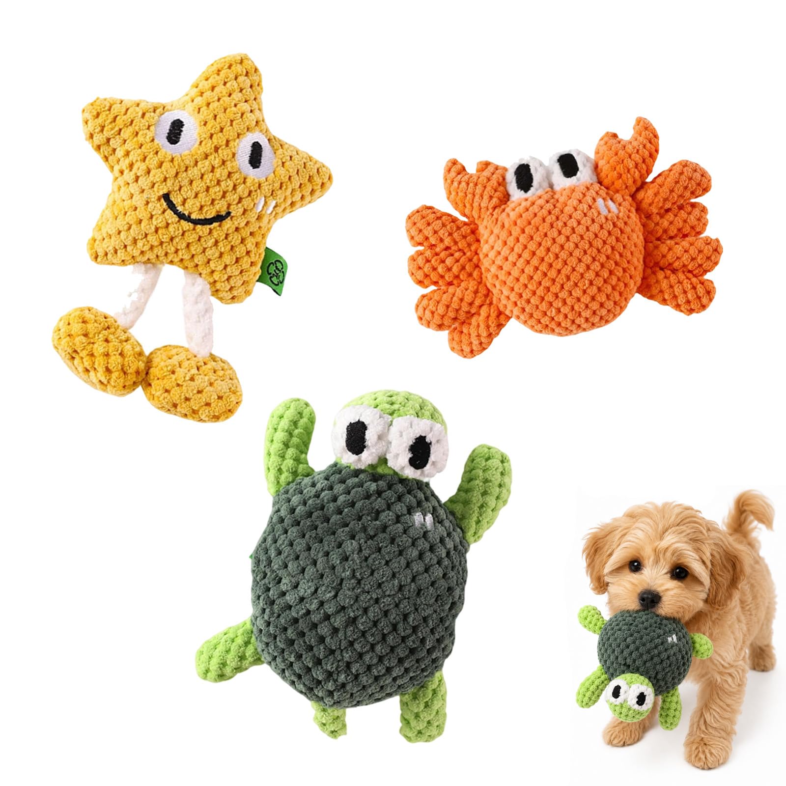 Juguetes con Sonido para Perros, Juego Interactivo de Enriquecimiento y Dentición, Juguetes Masticables Resistentes para Cachorros, Perros Medianos y Grandes, Peluches con Algodón y Sonido Crinkle (G)