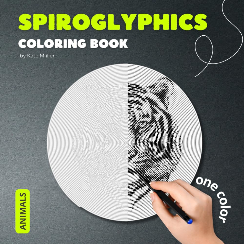 Spiroglyphics Coloring Book for Adults: Spiral Picture Puzzles with Hidden Animals for Relaxation and Stress Relief
